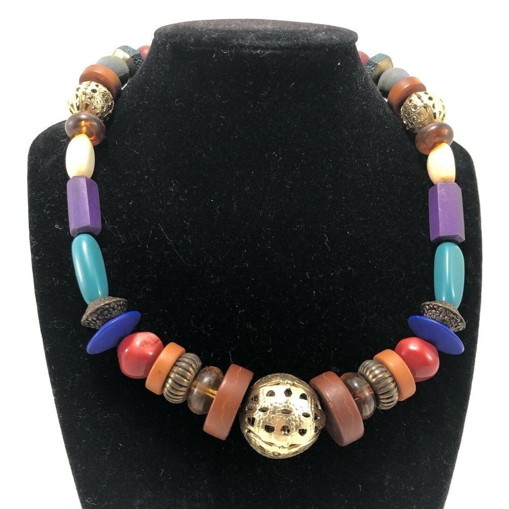 Vintage Dauplaise Necklace 17” Statement Colorful Choker Retro Beaded Collar